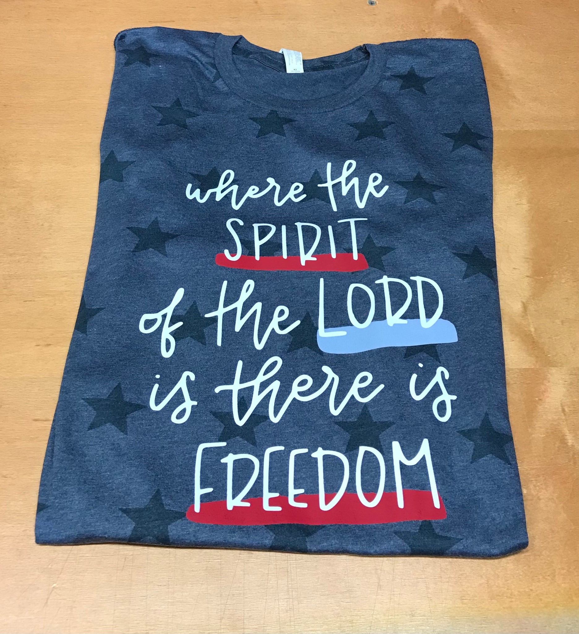 Where the Spirit of the Lord is there is Freedom star print shirt sleeve shirt